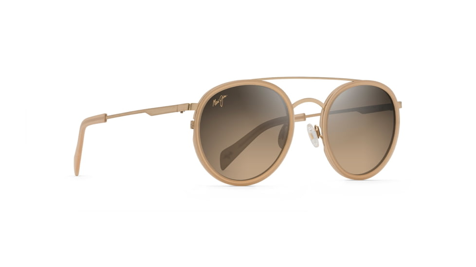 Maui Jim Even Keel Polarized Round Sunglasses, Gold w/ S&amp;stone Frame, HCL Bronze Lens, Gold w/ S&amp;stone HS534-22