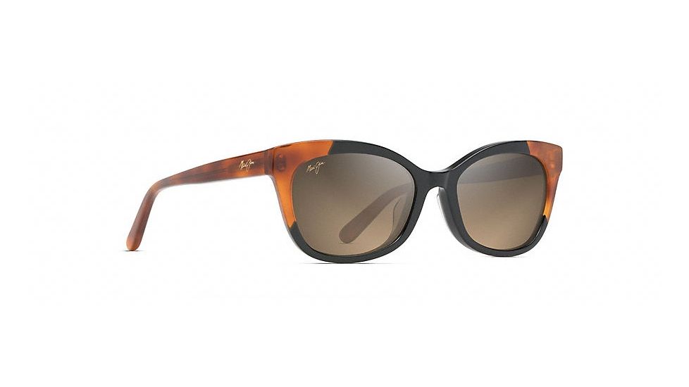 Maui Jim Ilima Polarized Cat Eye  Sunglasses,Gloss Black with Bourbon Tortoise,HCL Bronze Lens HS759-59B