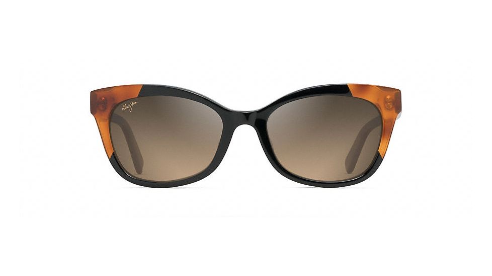 Maui Jim Ilima Polarized Cat Eye  Sunglasses,Gloss Black with Bourbon Tortoise,HCL Bronze Lens HS759-59B