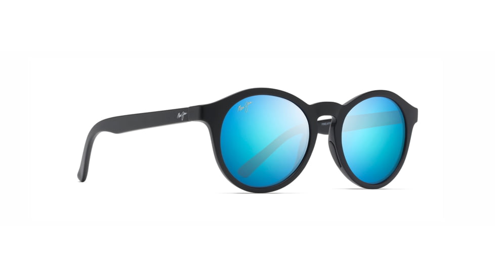 Maui Jim Pineapple Polarized Round Sunglasses, Black Matte Frame, Blue Hawaii Lens, Black Matte B784-2M
