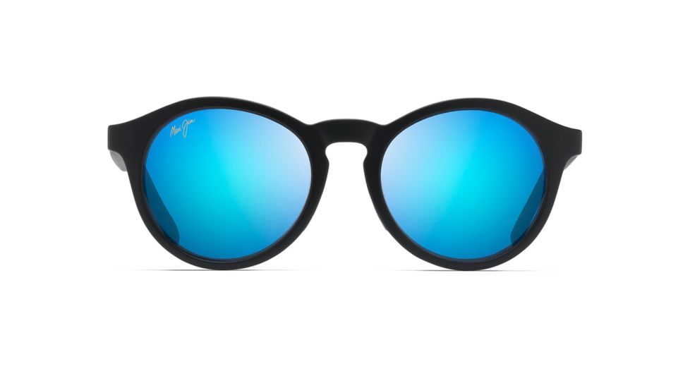 Maui Jim Pineapple Polarized Round Sunglasses, Black Matte Frame, Blue Hawaii Lens, Black Matte B784-2M