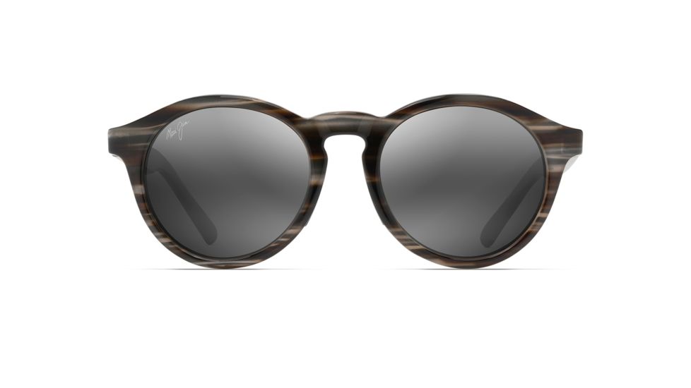Maui Jim Pineapple Polarized Round Sunglasses, Slate Grey and Brown Stripe Frame, Neutral Grey Lens, Slate Grey and Brown Stripe 784-14D