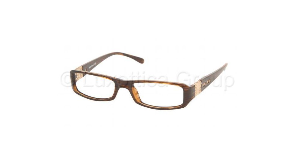 Miu Miu MU14EV SV Prescription Eyeglasses - Striped Brown Demo Lens Frame w/ 51 mm Diameter Lenses, 8AX1O1-5116