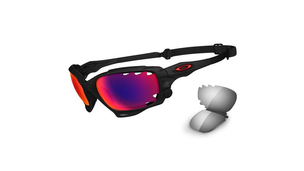 Oakley Racing Jacket Mens Sunglasses Matte Black Ink Frame, OO Red Iridium Polarized Vented and Black Iridium Vented Lens OO9171-20