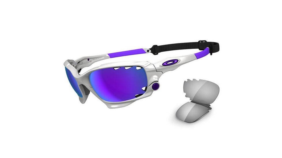 Oakley Racing Jacket Polished White Frame w/ Violet Iridium &amp; Light Grey Lenses Sunglasses OO9171-07
