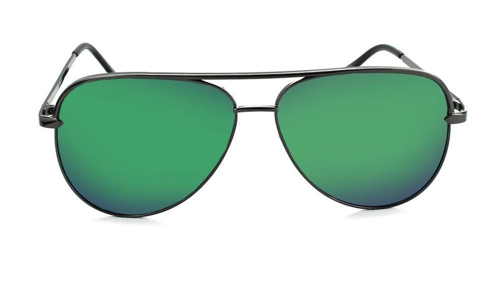 Optic Nerve One Flatscreen Sunglasses, Shiny Gunmetal Frame, Polarized Smoke with Green Mirror Lens 18050