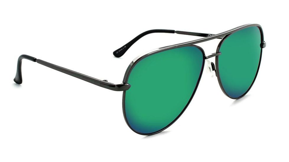Optic Nerve One Flatscreen Sunglasses, Shiny Gunmetal Frame, Polarized Smoke with Green Mirror Lens 18050