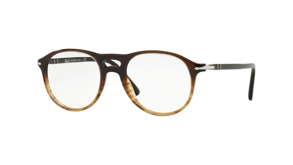 Persol PO3202V Progressive Prescription Eyeglasses, 53mm, Gradient Black/Stripped Brown, PO3202V-1026-53-PRO