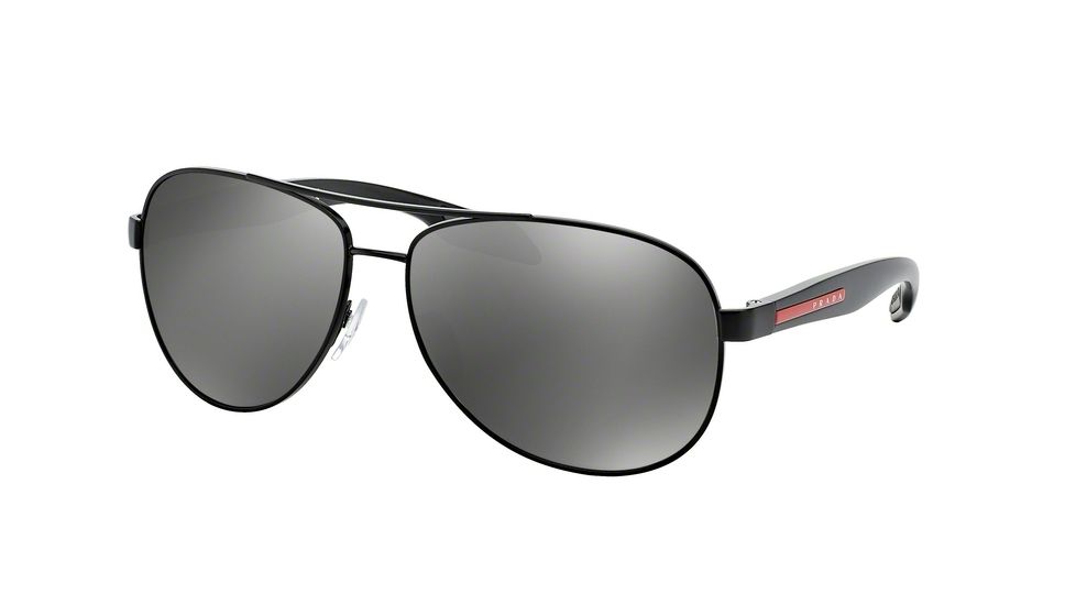 Prada BENBOW PS53PS Sunglasses 1BO7W1-62 - Black Demi Shiny Frame, Grey Mirror Silver Lenses