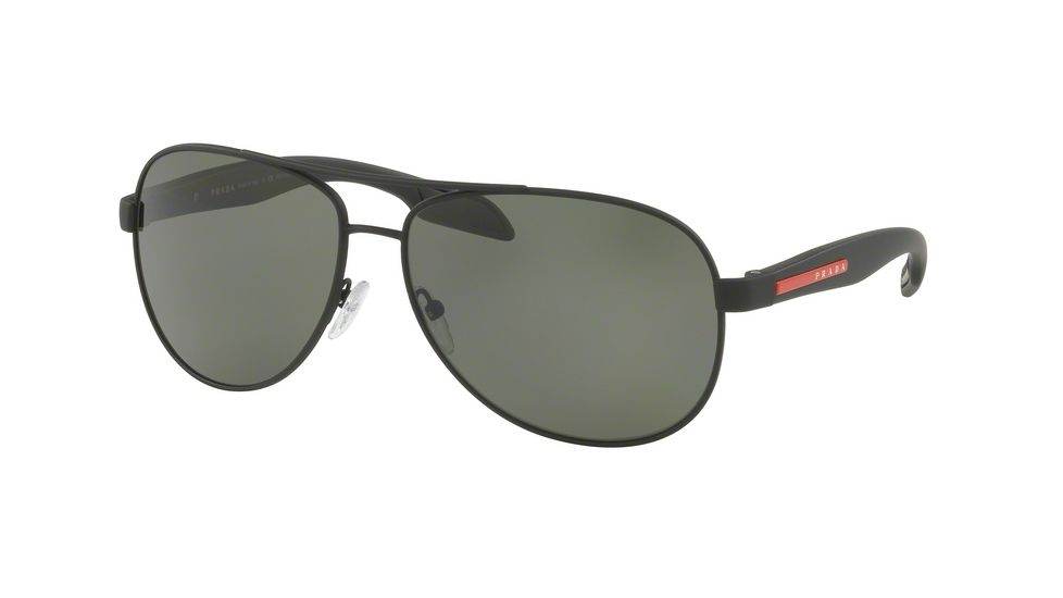 Prada BENBOW PS53PS Sunglasses DG05X1-62 - Black Rubber Frame, Polar Green Lenses