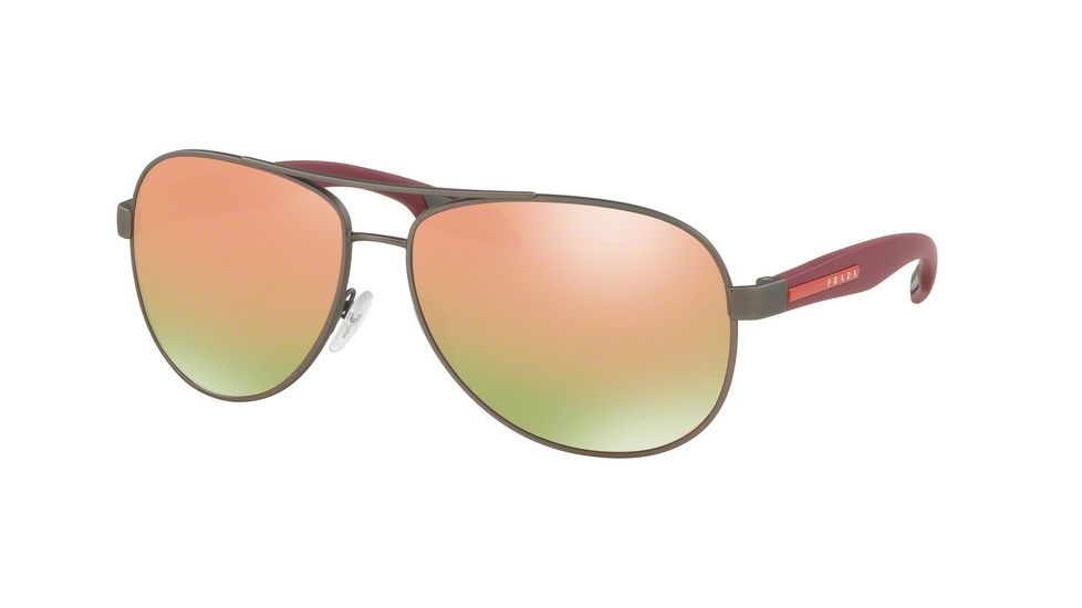 Prada BENBOW PS53PS Sunglasses DG15L2-62 - Gunmetal Rubber Frame, Grey Mirror Rose Gold Lenses