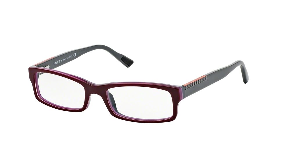 Prada Linea Rosa Eyeglasses PS10AV with No-Line Progressive Rx Prescription Lenses TIP1O1-52 - Top Bordx/fuxia/grey Frame