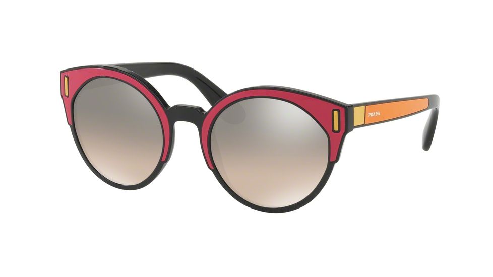 Prada PR03USF Sunglasses SVS4P0-53 - Black/fuxia/yellow Frame, Brown Grad Grey Mirror Silver Lenses