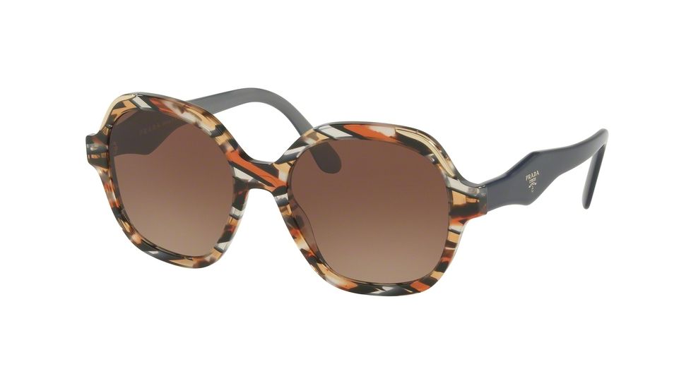 Prada PR06USF Single Vision Prescription Sunglasses, 54mm, Havana/ears Avio Blue, PR06USF-CO56S1-54-SV