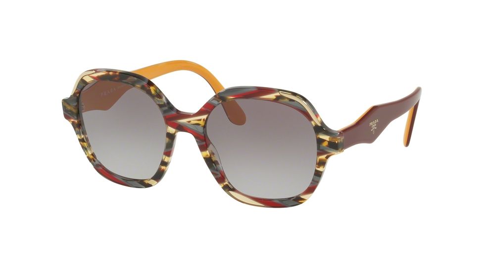 Prada PR06USF Single Vision Prescription Sunglasses PR06USF-TH63E2-54 - Lens Diameter 54 mm, Frame Color Havana/ears Bordeaux Yellow