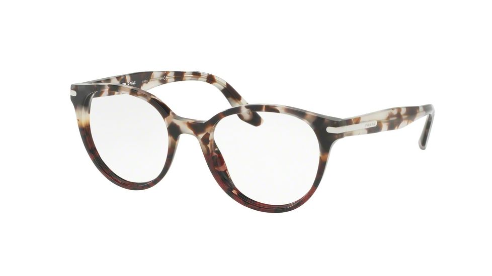 Prada PR07TVF Single Vision Prescription Eyeglasses U6P1O1-52 - Spotted Brown Op/spotted Red Frame