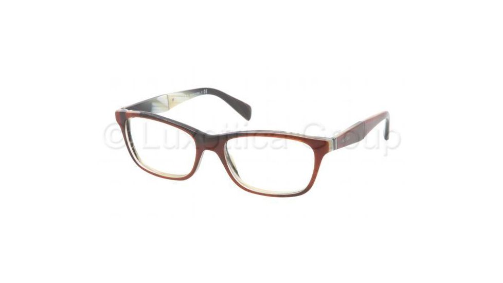 Prada PR14PV Progressive Prescription Eyeglasses EAP1O1-5517 - Striped Brown Horn Frame, Demo Lens Lenses