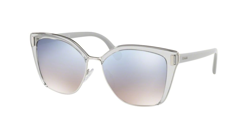 Prada PR56TS Sunglasses 73E5R0-57 - Transparent Grey/silver Frame, Grad Light Blue Mirror Silver Lenses