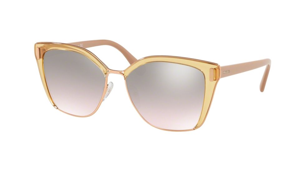 Prada PR56TS Sunglasses MQH204-57 - Transparent Brown/pink Gold Frame, Brown Mirror Silver Grad Lenses