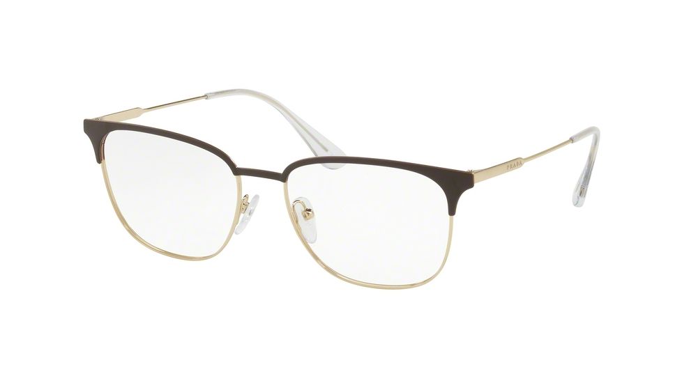 Prada PR59UV Progressive Prescription Eyeglasses, 53mm, Matte Brown/Pale Gold, PR59UV-0Y11O1-53-PRO