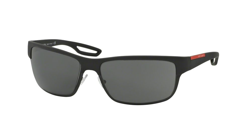 Prada PS50QS Sunglasses DG01A1-64 - Black Rubber/Matte Black Frame, Grey Lenses