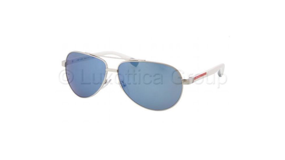 Prada PS51NS Sunglasses 1BC9P1-6312 - Silver Frame, Blue Mirror Lenses