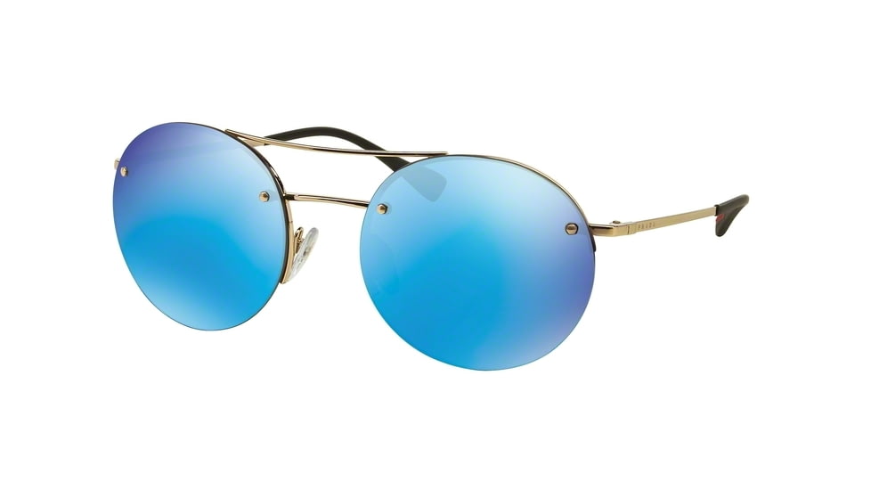 Prada PS54RS Sunglasses ZVN5M2-56 - Pale Gold Frame, Light Green Mirror Blue Lenses