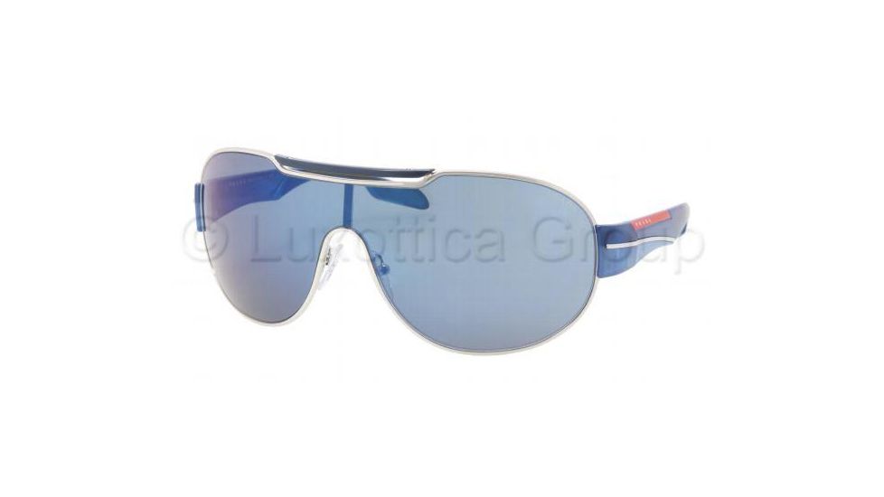 Prada PS56NS Sunglasses 1BC9P1-0137 - Silver Frame, Blue Mirror Lenses