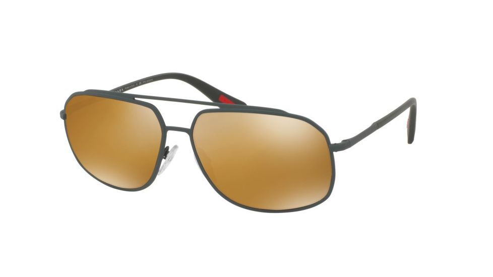 Prada PS56RS Sunglasses UFI5N2-60 - Green Rubber Frame, Dk Brown Mirror Gold Polar Lenses