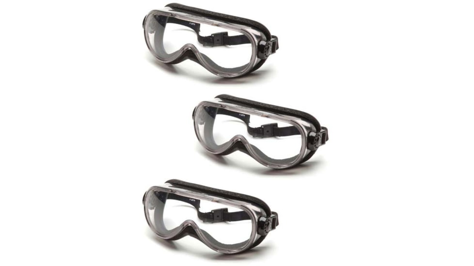 Pyramex Goggles with Clear Anti-Fog with Foam Padding Lens Chem Splash Frame, Pack of 3