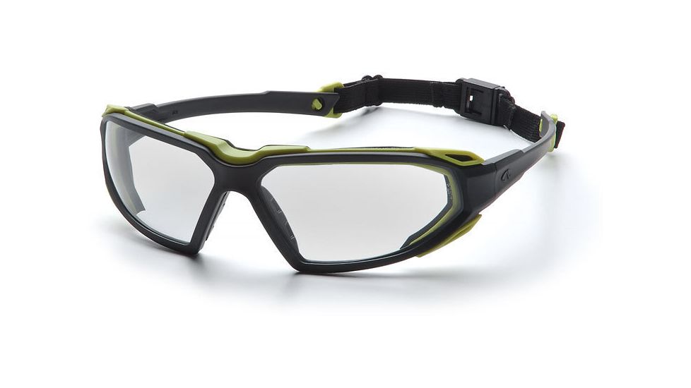 Pyramex Highlander Safety Glasses - Clear Anti-Fog Lens, Black-Lime Frame SBL5010DT