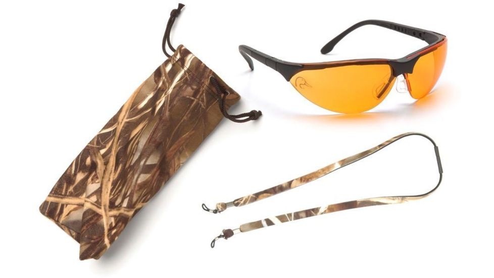 Pyramex Rendezvous Ducks Unlimited Shooting Glasses - Orange Lens, Black Frame w/ Neoprene Case, Microfiber Cleaning Bag and Camo Breakaway Cords DUSB2840ST3