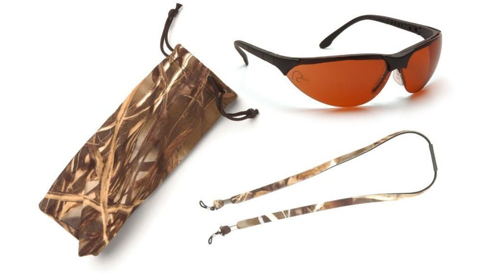Pyramex Rendezvous Ducks Unlimited Shooting Glasses - Sun Block Bronze Lens, Black Frame w/ Neoprene Case, Microfiber Cleaning Bag and Camo Breakaway Cords DUSB2835ST3