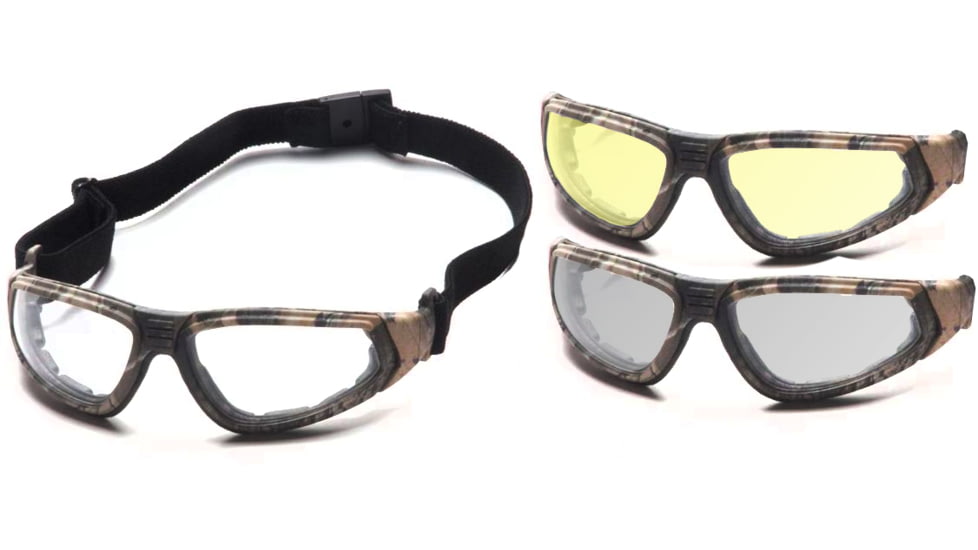 Pyramex XSG Shooting Glasses, Real Tree HardWood Frame, Clear,Gray, Amber Ballistic Lenses