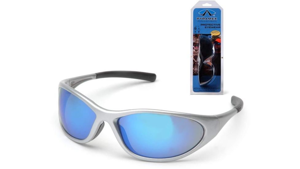 Pyramex Zone II Safety Eyewear - Ice Blue Mirror Lens, Silver Frame SS3365E3