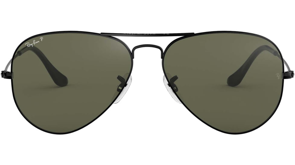 Ray-Ban Aviator Large Metal RB3025 Sunglasses, Black Frame, Crystal Green Polarized 62 mm Lenses, 002-58-6214