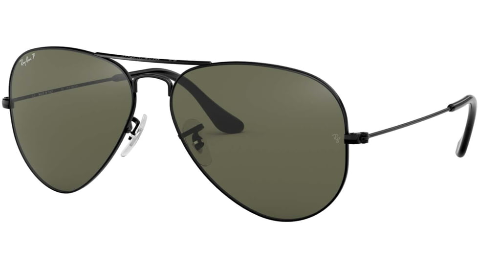 Ray-Ban Aviator Large Metal RB3025 Sunglasses, Black Frame, Crystal Green Polarized 62 mm Lenses, 002-58-6214