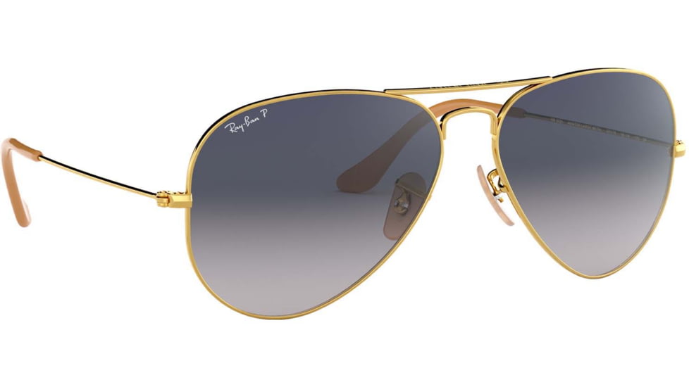 Ray-Ban Aviator Large Metal RB3025 Sunglasses, Gold Frame, Gradient Blue Polar Lenses, RB3025 001/78-58