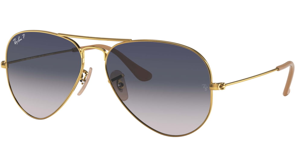 Ray-Ban Aviator Large Metal RB3025 Sunglasses, Gold Frame, Gradient Blue Polar Lenses, RB3025 001/78-58