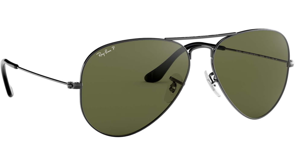 Ray-Ban Aviator Large Metal RB3025 Sunglasses, Gunmetal Frame, Crystal Green Polarized 62 mm Lenses, 004-58-6214