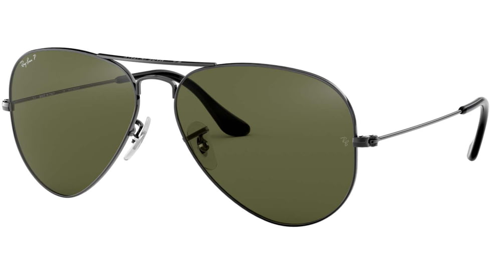 Ray-Ban Aviator Large Metal RB3025 Sunglasses, Gunmetal Frame, Crystal Green Polarized 62 mm Lenses, 004-58-6214