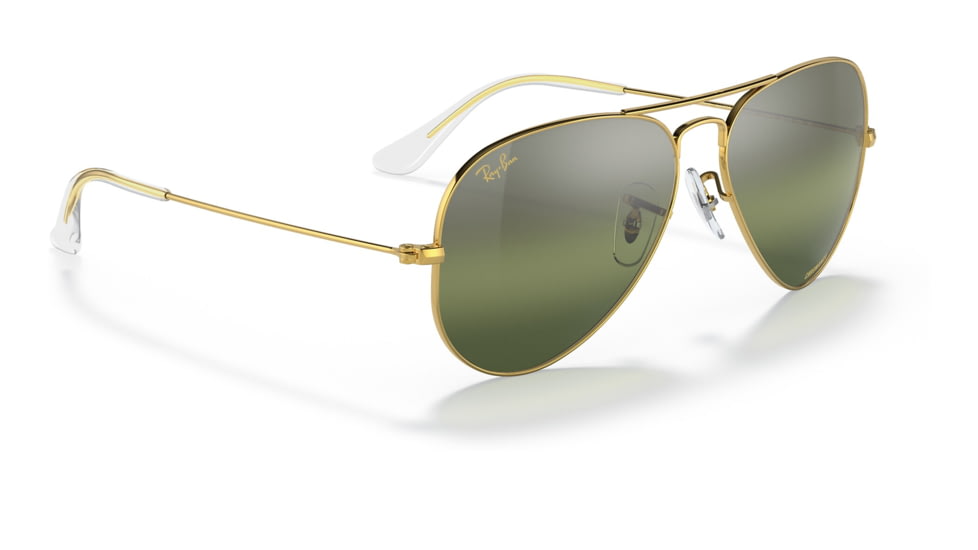 Ray-Ban Aviator Large Metal RB3025 Sunglasses, Legend Gold Frame, Silver/Green Chromance Lens, Polarized, 62, RB3025-9196G4-62