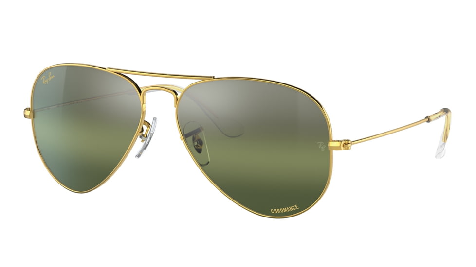 Ray-Ban Aviator Large Metal RB3025 Sunglasses, Legend Gold Frame, Silver/Green Chromance Lens, Polarized, 62, RB3025-9196G4-62