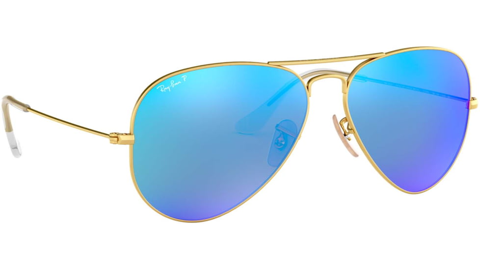 Ray-Ban Aviator Large Metal RB3025 Sunglasses, Matte Gold Frame, Blue Mirror Polar Lenses, RB3025 112/4L-58