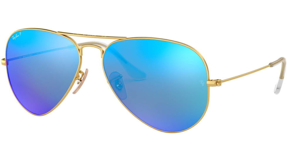 Ray-Ban Aviator Large Metal RB3025 Sunglasses, Matte Gold Frame, Blue Mirror Polar Lenses, RB3025 112/4L-58