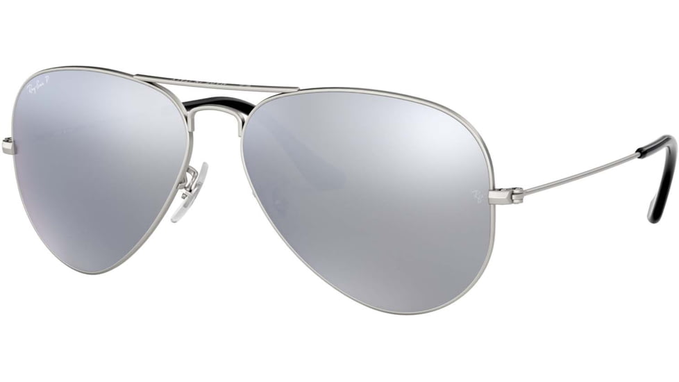 Ray-Ban Aviator Large Metal RB3025 Sunglasses, Silver Frame, Silver Mirror Polar Lenses, RB3025 019/W3-58