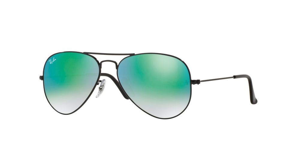 Ray-Ban Aviator Large Metal Sunglasses RB3025 002/4J-58 - Shiny Black Frame, Mirror Gradient Green Lenses