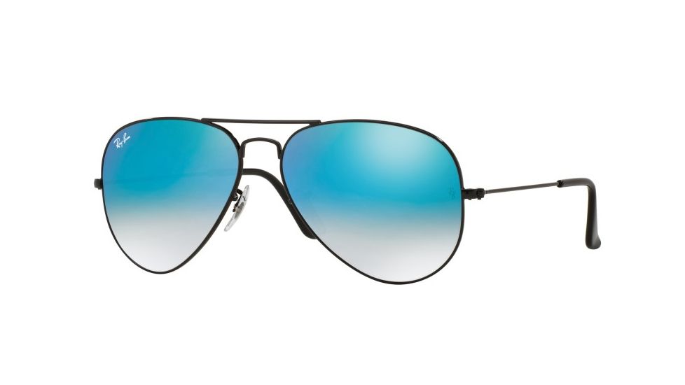 Ray-Ban Aviator Large Metal Sunglasses RB3025 002/4O-62 - Shiny Black Frame, Mirror Gradient Blue Lenses