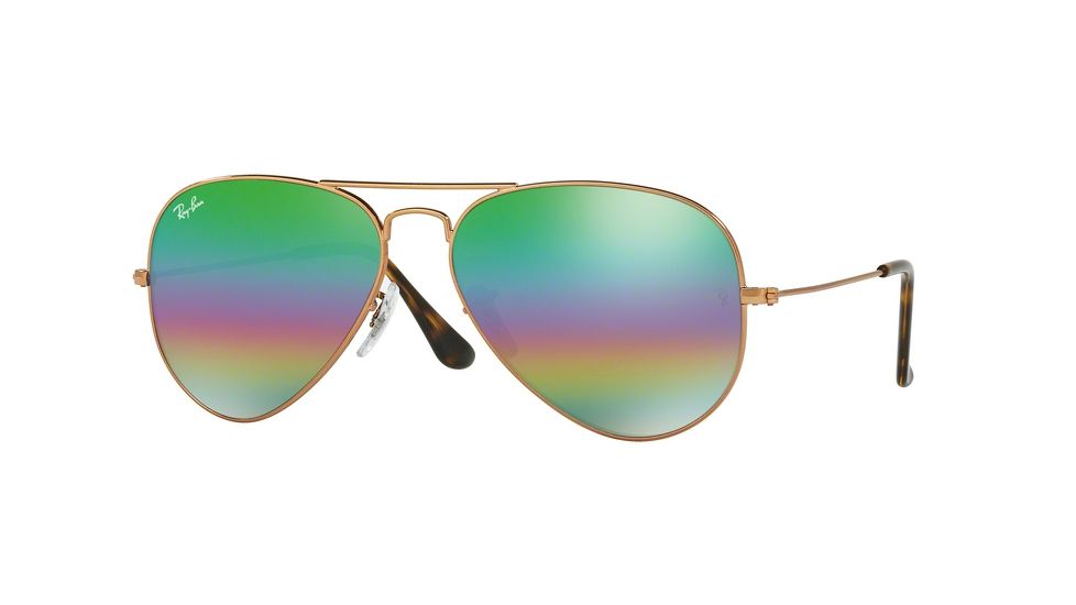 Ray-Ban Aviator Large Metal Sunglasses RB3025 9018C3-58 - Metlallic Medium Bronze Frame, Light Grey Mirror Rainbow 2 Lenses