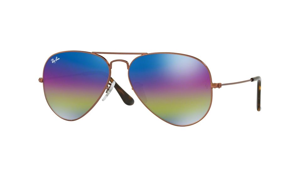 Ray-Ban Aviator Large Metal Sunglasses RB3025 9019C2-58 - Metallic Dark Bronze Frame, Light Grey Mirror Rainbow 2 Lenses